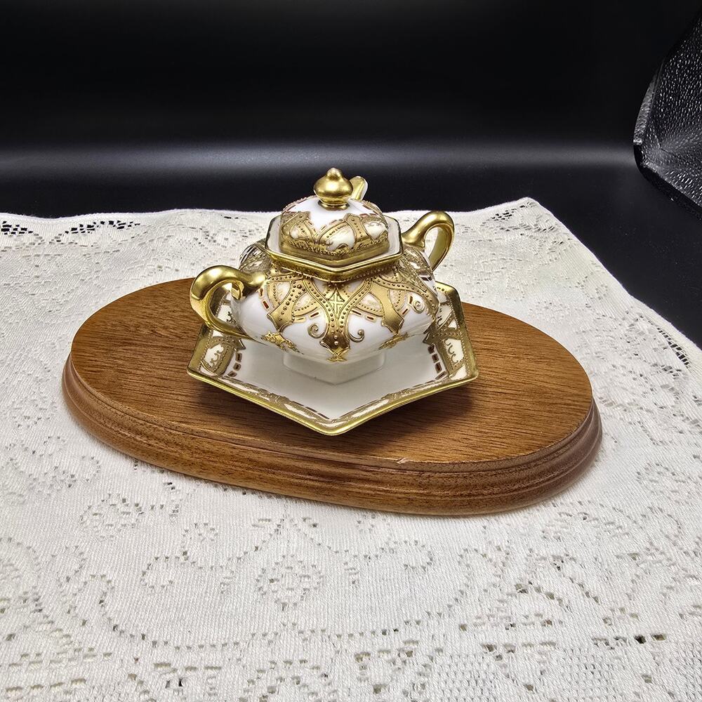 Vintage Nippon Handpainted Sugar Dish attached with spoon - Picture 1 of 13